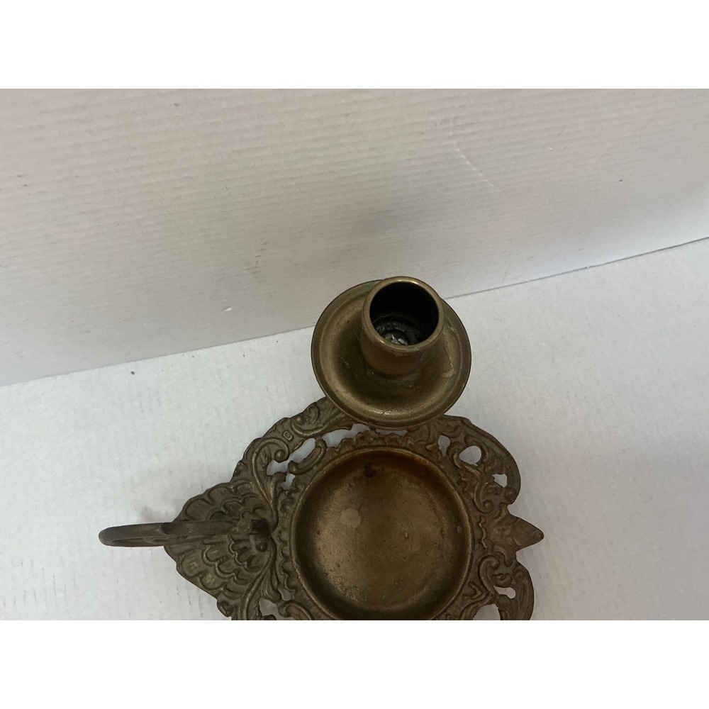 Vintage Brass Chamberstick Candle Holder Ornate Scroll Filigree Gold - Picture 14 of 15